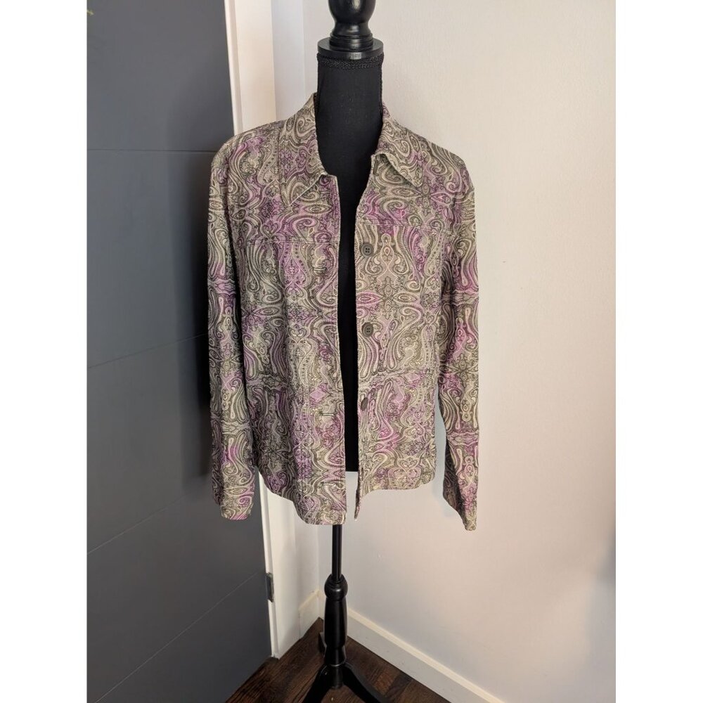 Rebecca Malone Women's Green & Purple Paisley Denim Jacket - XL